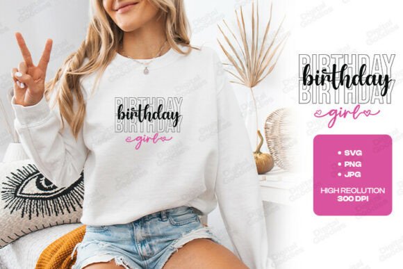 Birthday Girl Cute Party Typography: Graphics for T-Shirt Designs