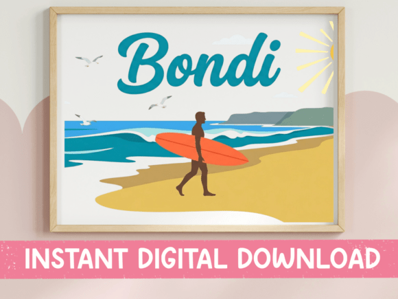 Bondi Beach Surfer Travel Print: SVG & T-Shirt Designs