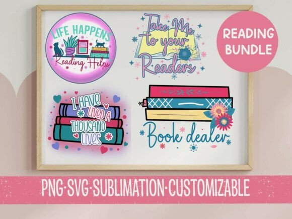 Book Lover SVG PNG Reading Bundle 4 Desi: Graphics for T-Shirt Designs